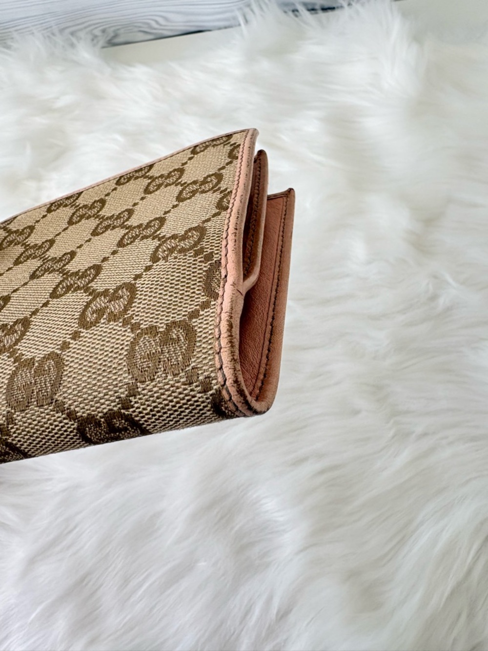 Gucci Beige and Pink Monogram Bifold Wallet with Gold Hardware - Picture 12 of 16